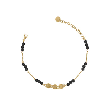 Bracciale donna Rue Des Mille argento dorato e sfere nere Regolabile 15-18 cm