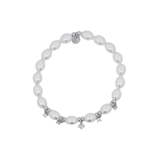 Bracciale elastico Rue Des Mille in argento con perle elastico