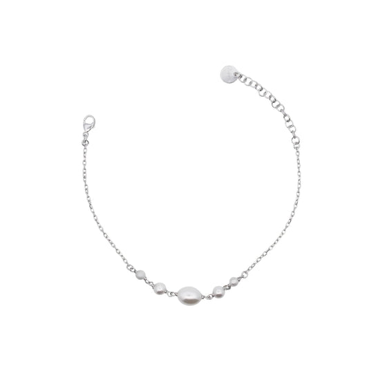 Bracciale catena Rue Des Mille in argento con perla centrale 19 cm