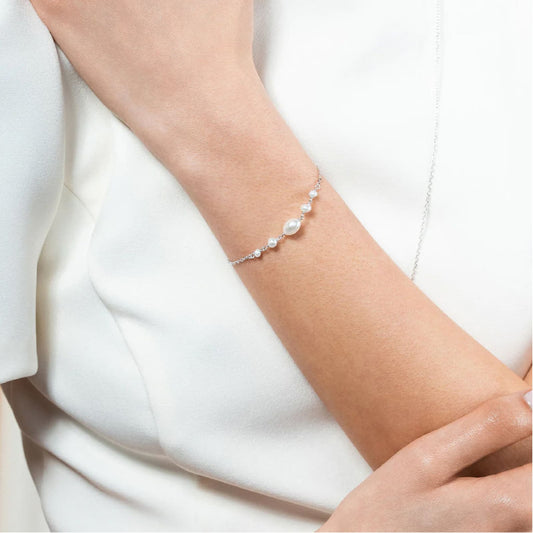 Bracciale catena Rue Des Mille in argento con perla centrale 19 cm