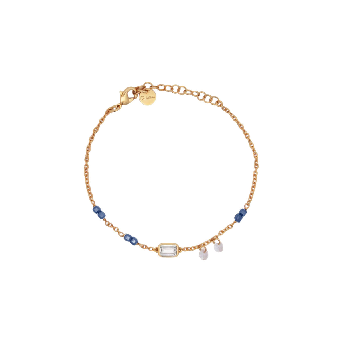 Bracciale catena Rue Des Mille Iris in argento perline blu 19 cm