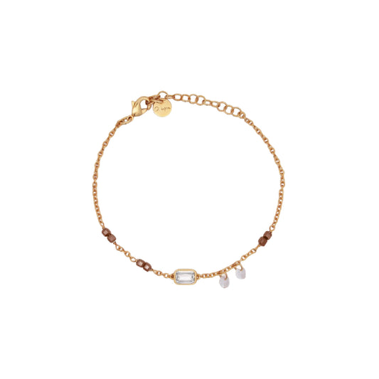 Bracciale catena Rue Des Mille Iris in argento perline marroni 19 cm