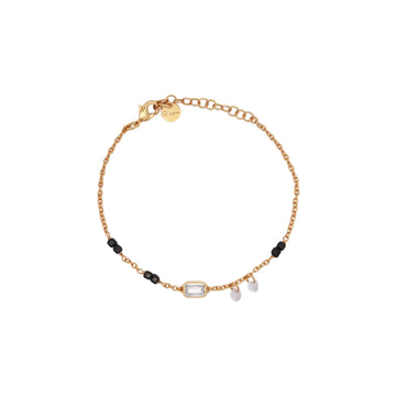 Bracciale catena Rue Des Mille Iris in argento perline nere 19 cm
