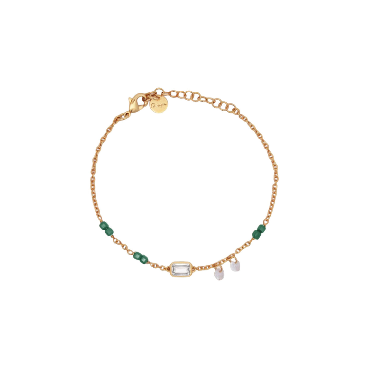 Bracciale catena Rue Des Mille Iris in argento perline verdi 19 cm