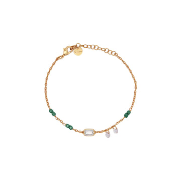 Bracciale catena Rue Des Mille Iris in argento perline verdi 19 cm