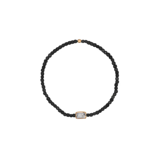 Bracciale elastico Rue Des Mille Iris argento perline nere elastico
