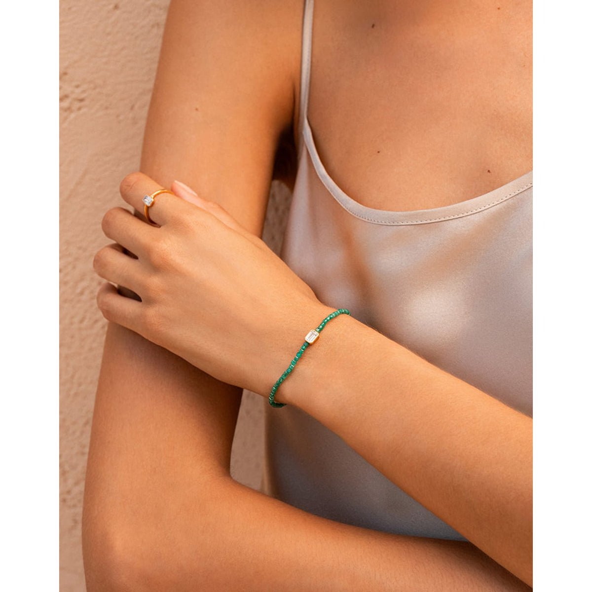 Bracciale elastico Rue Des Mille Iris argento perline verdi elastico
