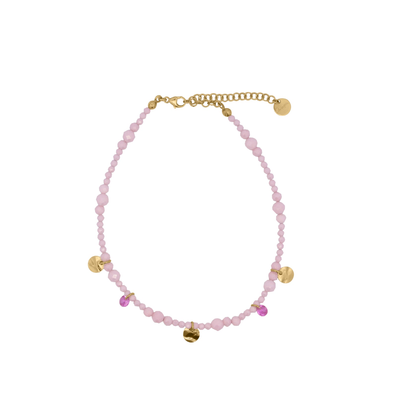 Cavigliera Rue Des Mille argento zirconi rosa e medagliette