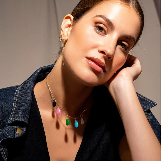 Charm Bar Rue Des Mille in argento dorato con giada verde MISURA UNICA