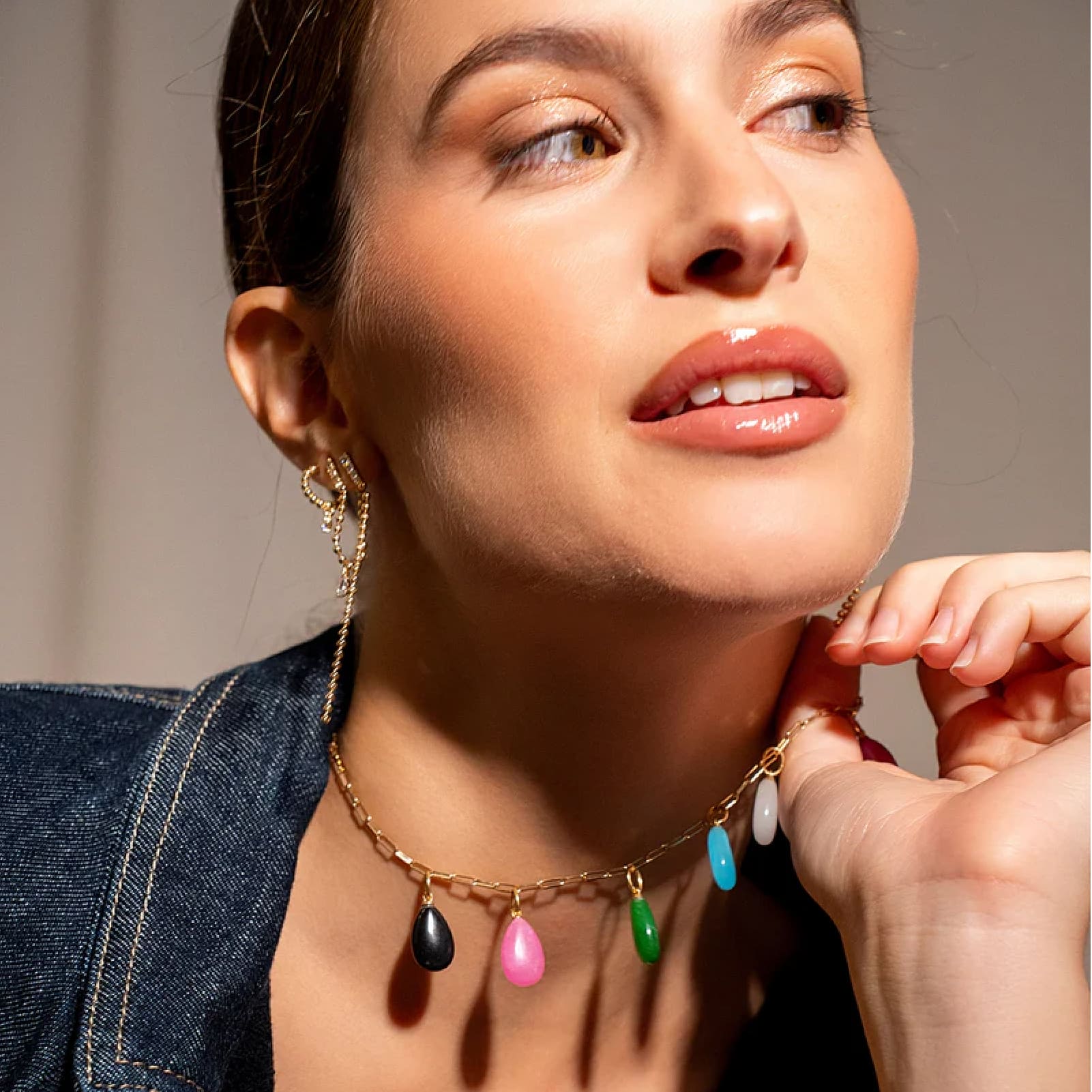 Charm Bar Rue Des Mille in argento dorato con giada rosa MISURA UNICA