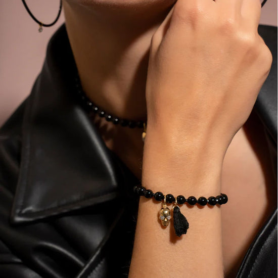 Charm Bar Rue Des Mille in argento dorato con nappa nera MISURA UNICA