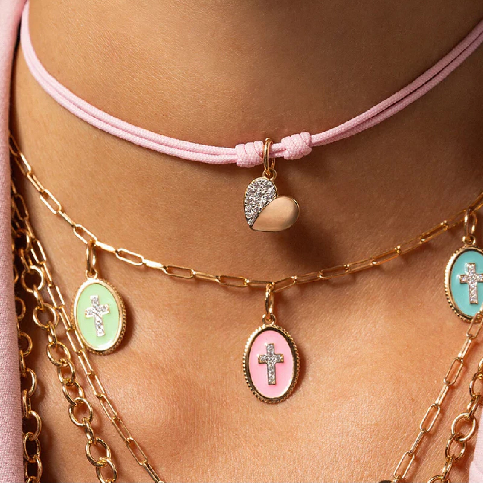 Charm Bar Rue Des Mille argento dorato a cuore con zirconi MISURA UNICA