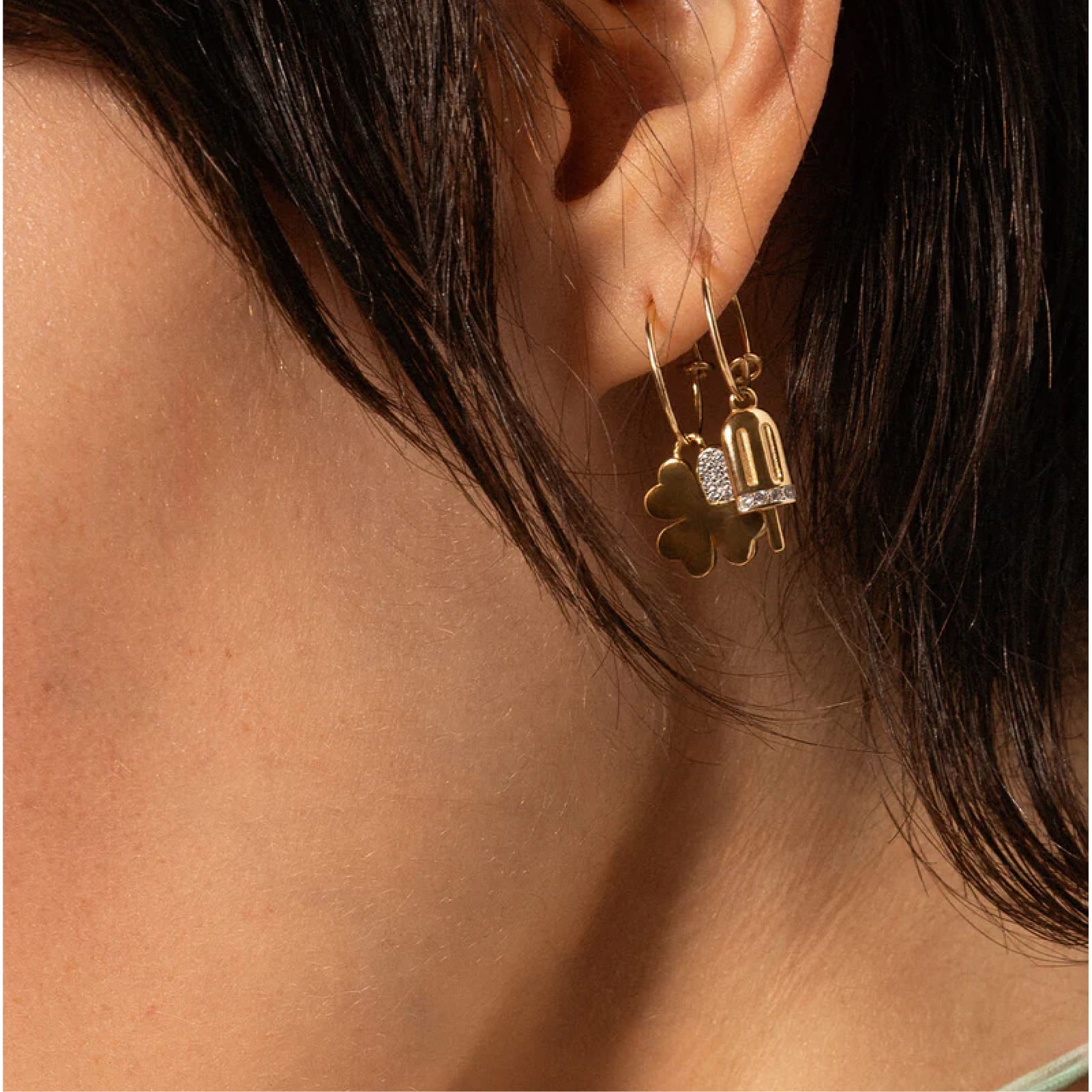 Charm Bar Rue Des Mille argento dorato quadrifoglio zirconi MISURA UNICA