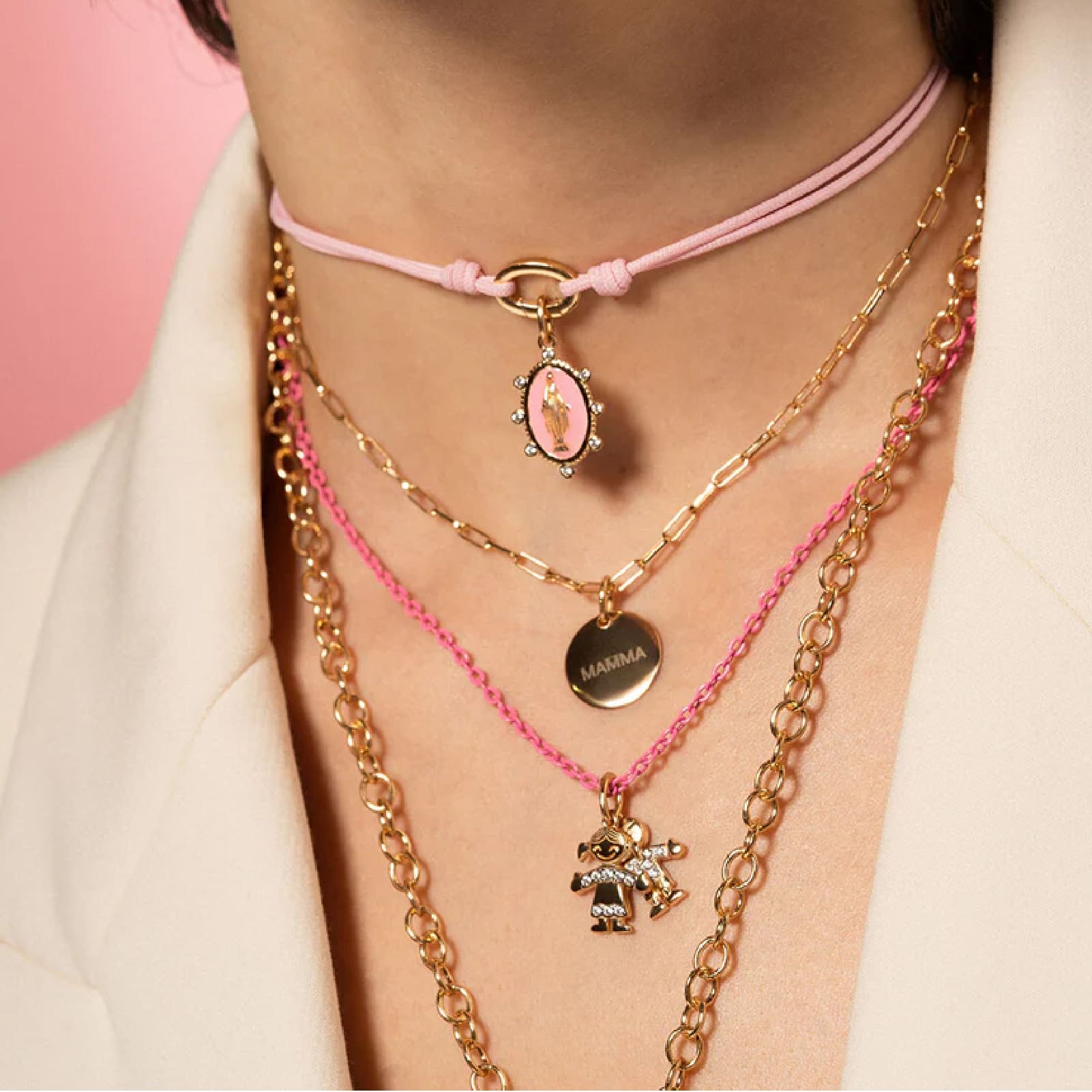 Charm Bar Rue Des Mille argento dorato a bimba con zirconi MISURA UNICA