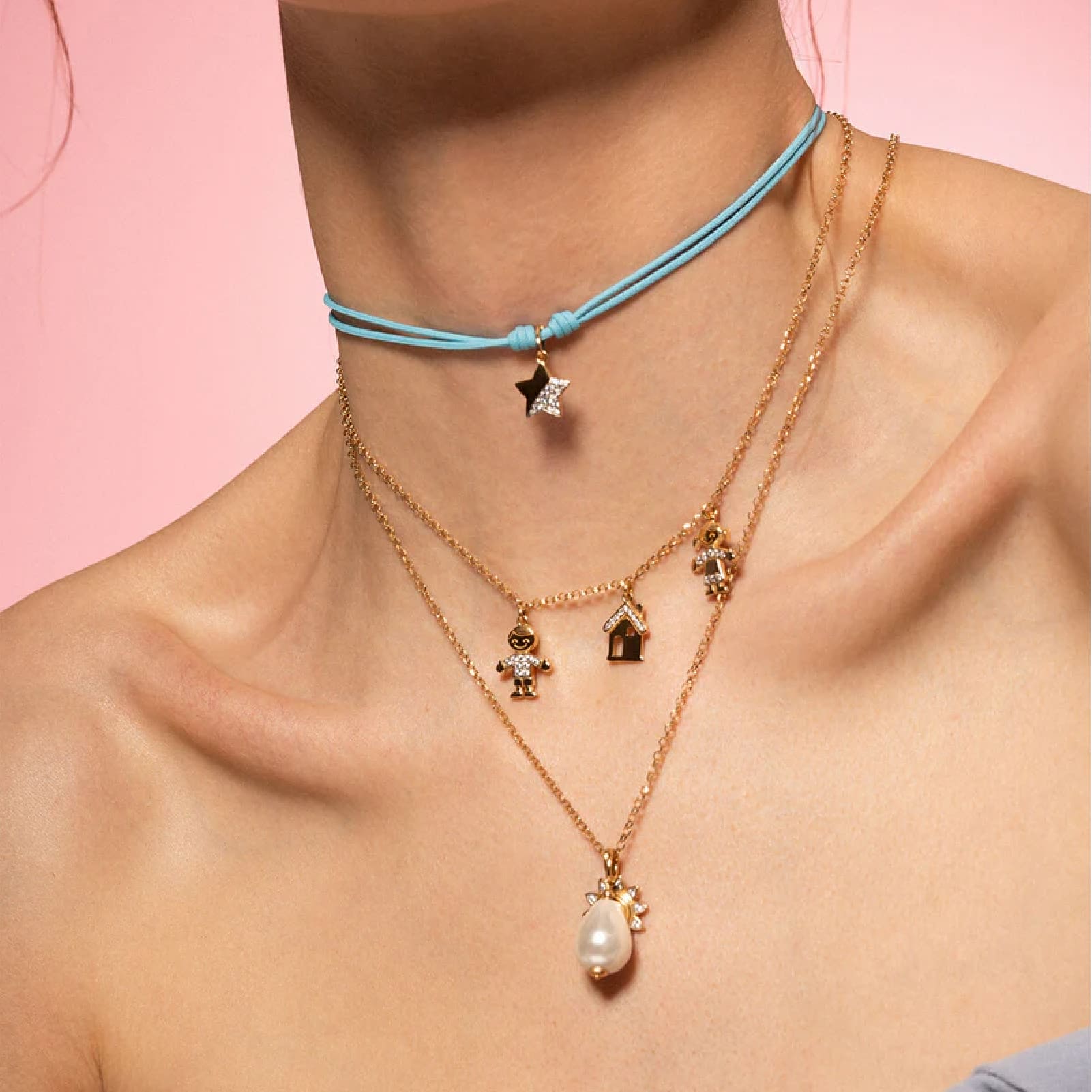 Charm Bar Rue Des Mille argento dorato a bimbo con zirconi MISURA UNICA