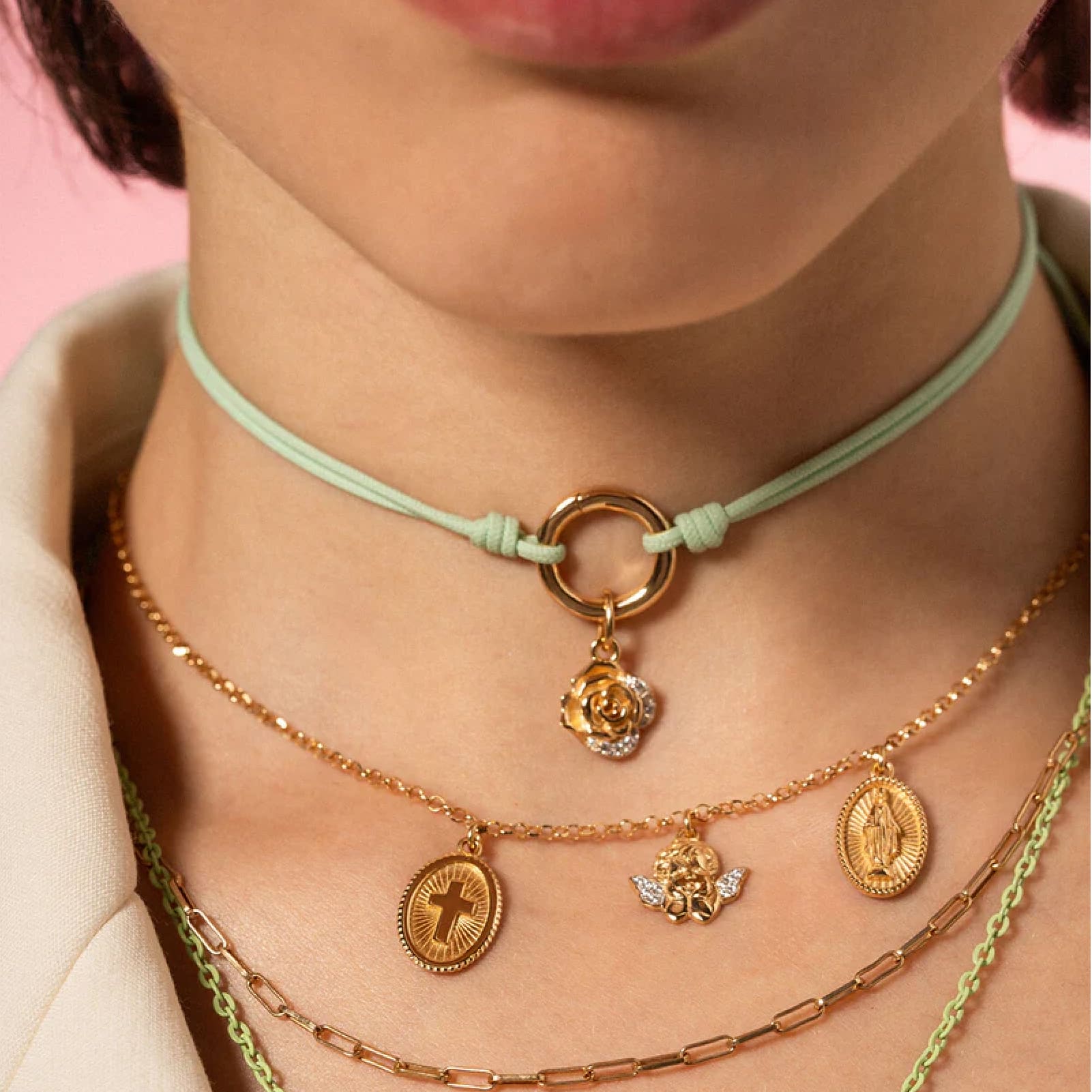 Charm Bar Rue Des Mille argento dorato a rosa con zirconi MISURA UNICA