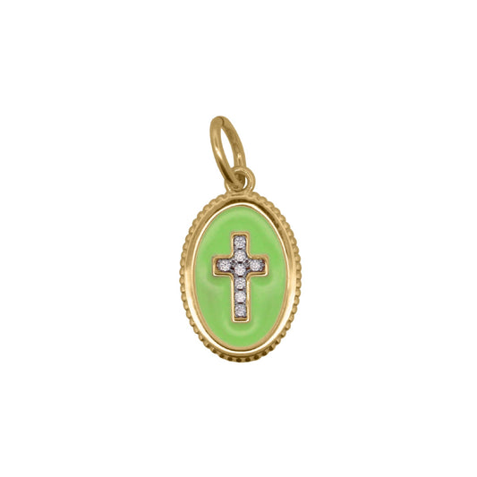Charm Bar Rue Des Mille in argentoe smalto verde con croce MISURA UNICA