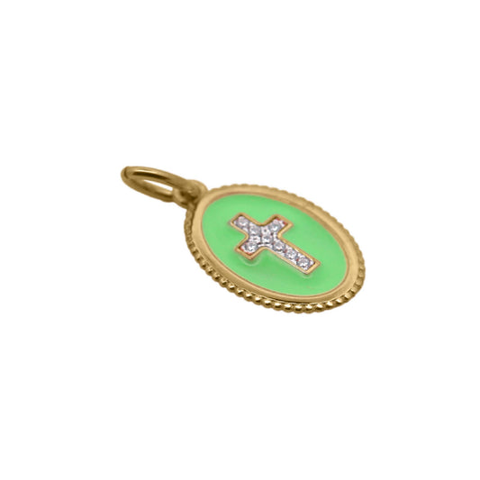 Charm Bar Rue Des Mille in argentoe smalto verde con croce MISURA UNICA