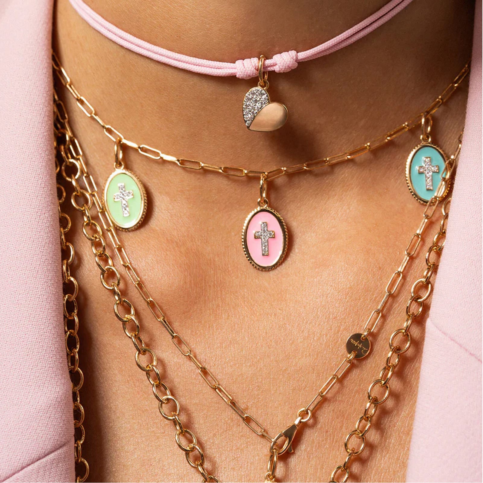 Charm Bar Rue Des Mille in argentoe smalto verde con croce MISURA UNICA