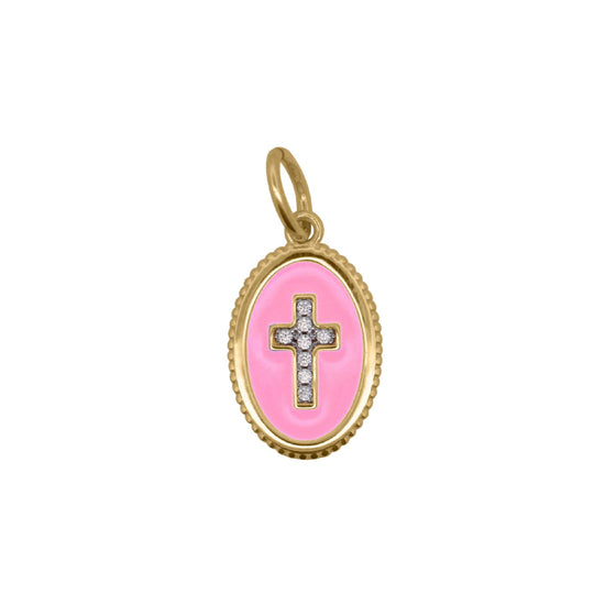 Charm Bar Rue Des Mille in argento e smalto rosa con croce MISURA UNICA