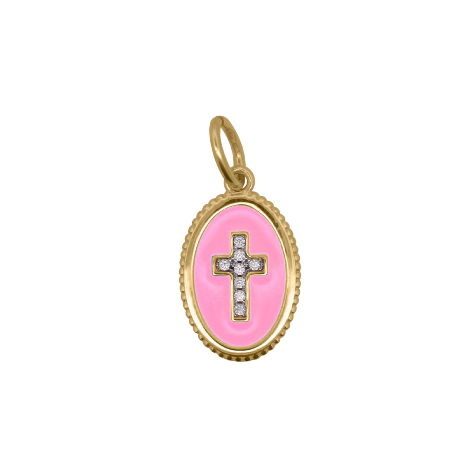 Charm Bar Rue Des Mille in argento e smalto rosa con croce MISURA UNICA