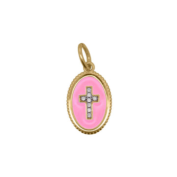 Charm Bar Rue Des Mille in argento e smalto rosa con croce MISURA UNICA