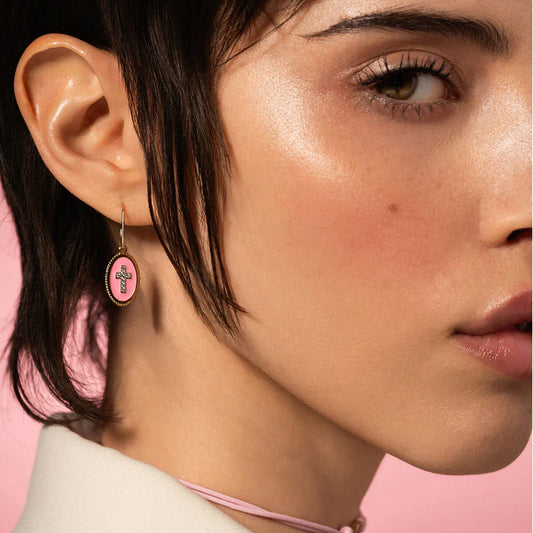 Charm Bar Rue Des Mille in argento e smalto rosa con croce MISURA UNICA