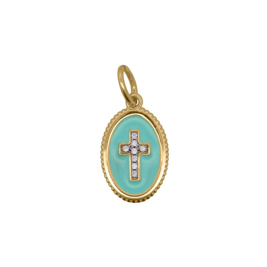 Charm Bar Rue Des Mille in argento smalto turchese e croce MISURA UNICA