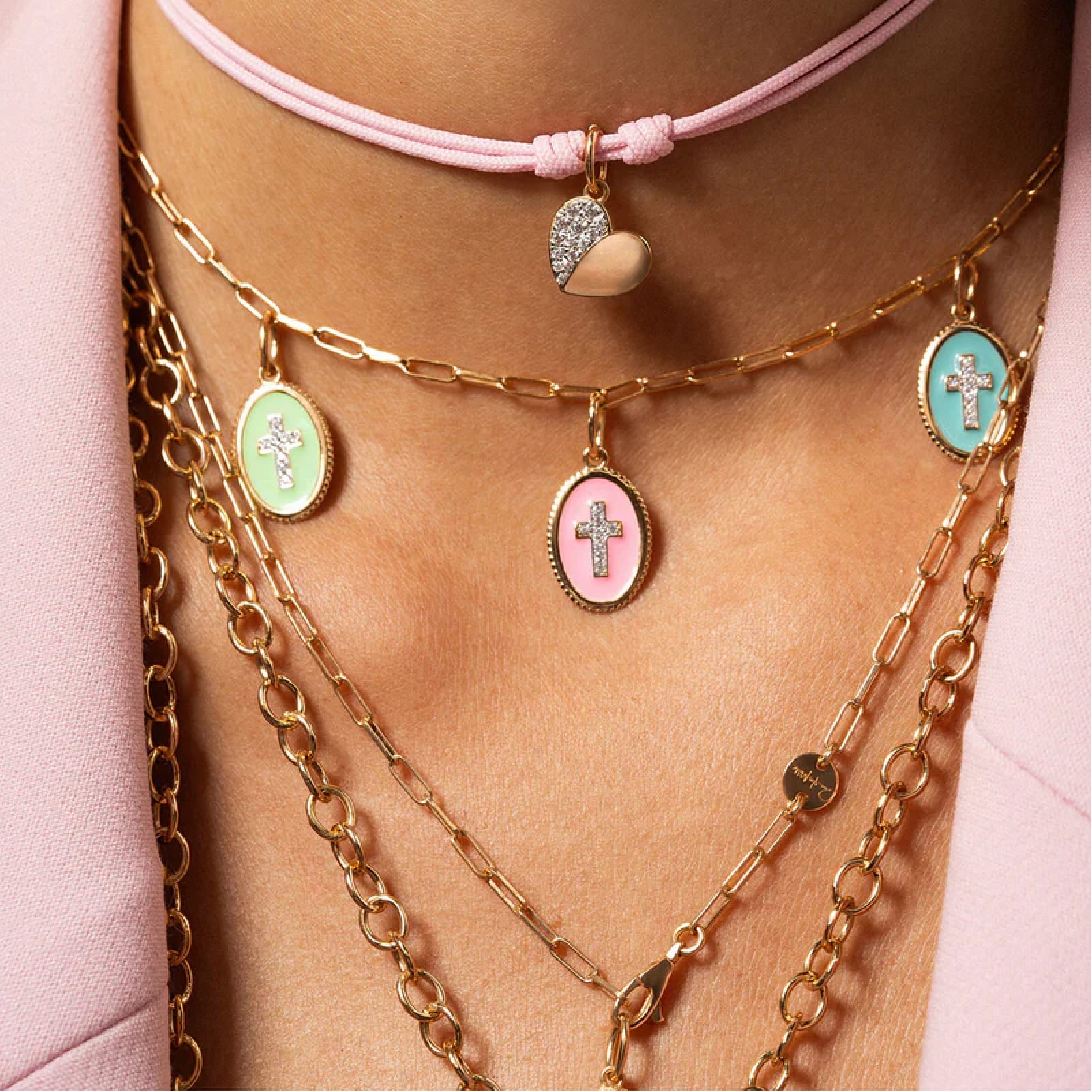 Charm Bar Rue Des Mille in argento smalto turchese e croce MISURA UNICA