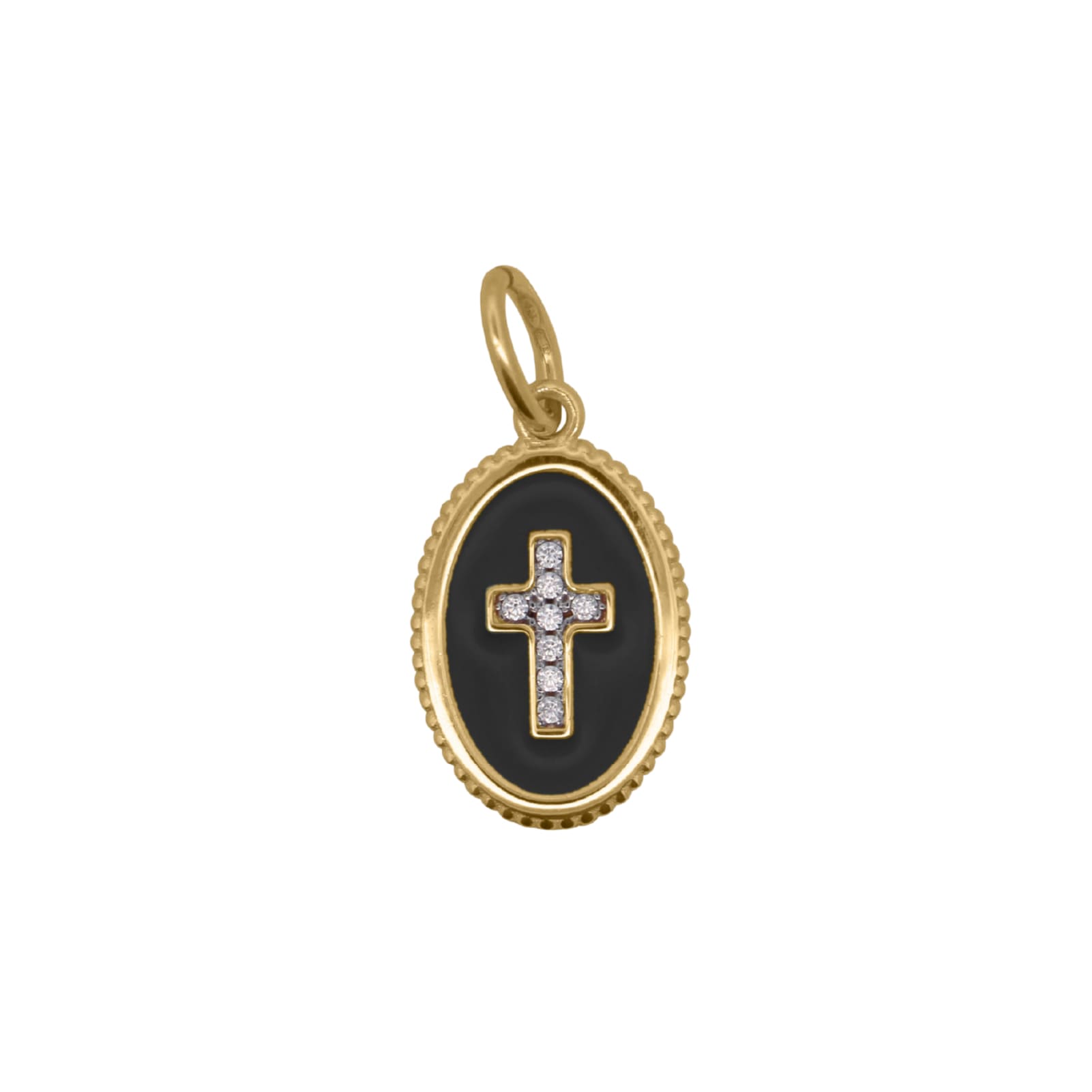 Charm Bar Rue Des Mille in argento e smalto nero con croce MISURA UNICA