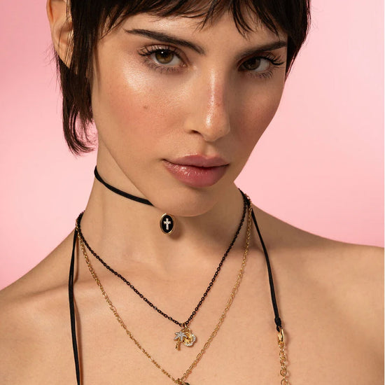 Charm Bar Rue Des Mille in argento e smalto nero con croce MISURA UNICA
