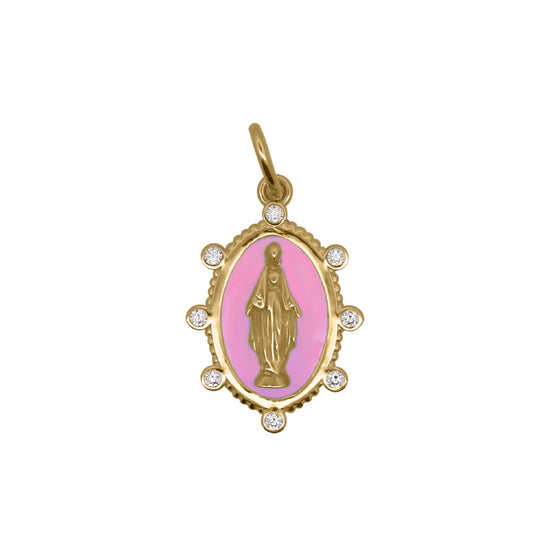 Charm Bar Rue Des Mille argento smaltato rosa con Madonna MISURA UNICA