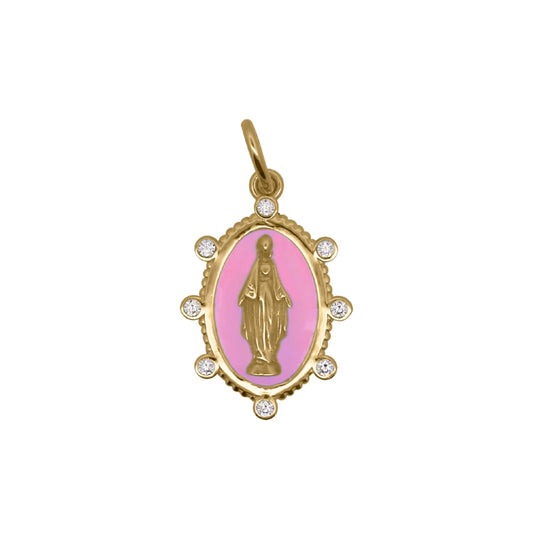 Charm Bar Rue Des Mille argento smaltato rosa con Madonna MISURA UNICA