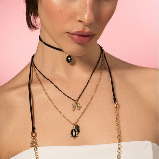 Charm Bar Rue Des Mille argento smaltato nero con Madonna MISURA UNICA