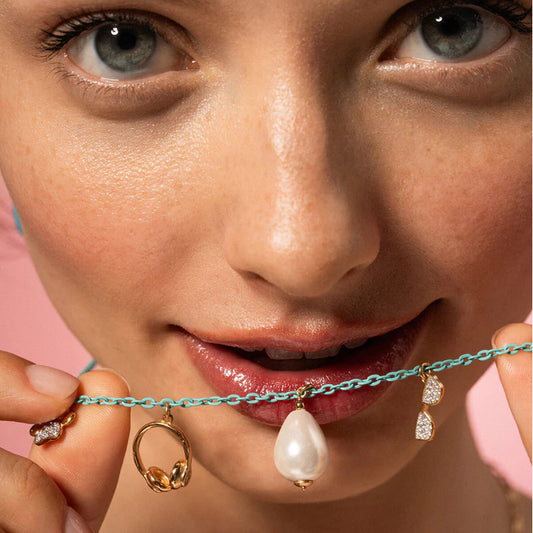 Charm Bar Rue Des Mille in argento dorato con perla grande MISURA UNICA