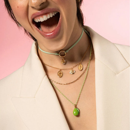 Charm Bar Rue Des Mille in argento dorato con giada verde MISURA UNICA