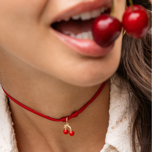 Charm Bar Rue Des Mille argento dorato a ciliegie smaltate MISURA UNICA