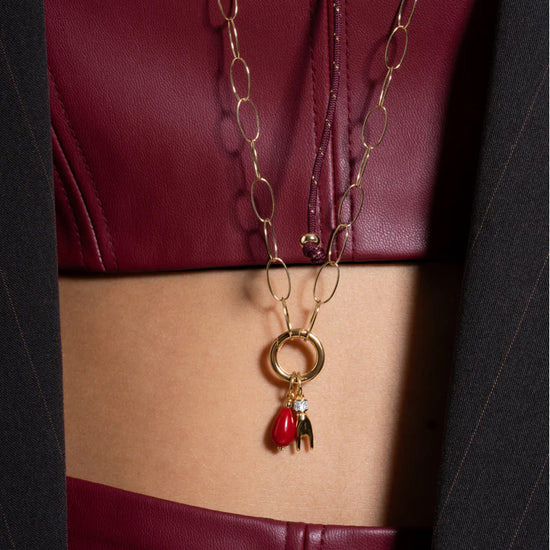 Charm Bar Rue Des Mille bamboo argento colore corallo rosso MISURA UNICA