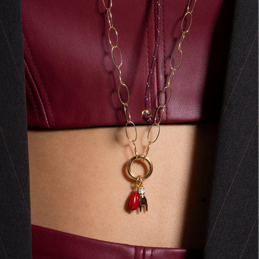Charm Bar Rue Des Mille bamboo argento colore corallo rosso MISURA UNICA