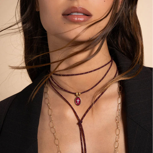 Charm Bar Rue Des Mille croce in argento smaltato burgundy MISURA UNICA