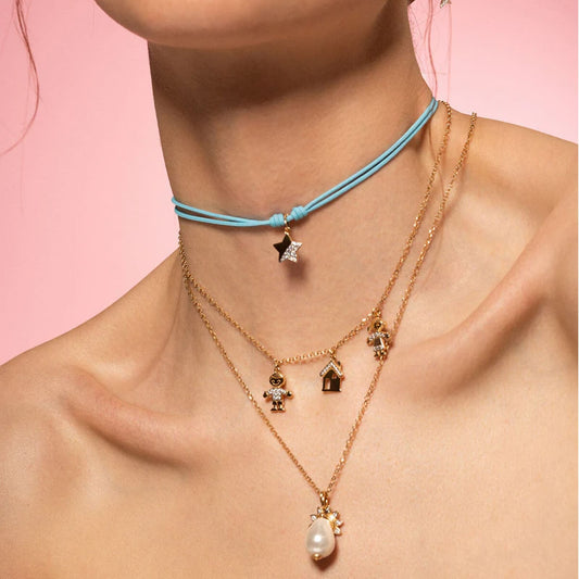 Collana lunga Rue Des Mille argento dorato con catena rolò MISURA UNICA