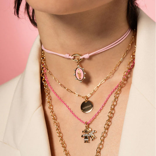 Collana girocollo Rue Des Mille argento smaltata colore rosa MISURA UNICA