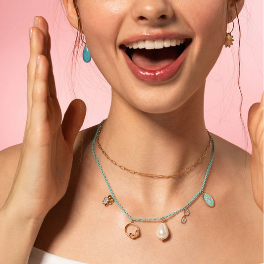 Collana Rue Des Mille argento smaltata di colore turchese MISURA UNICA