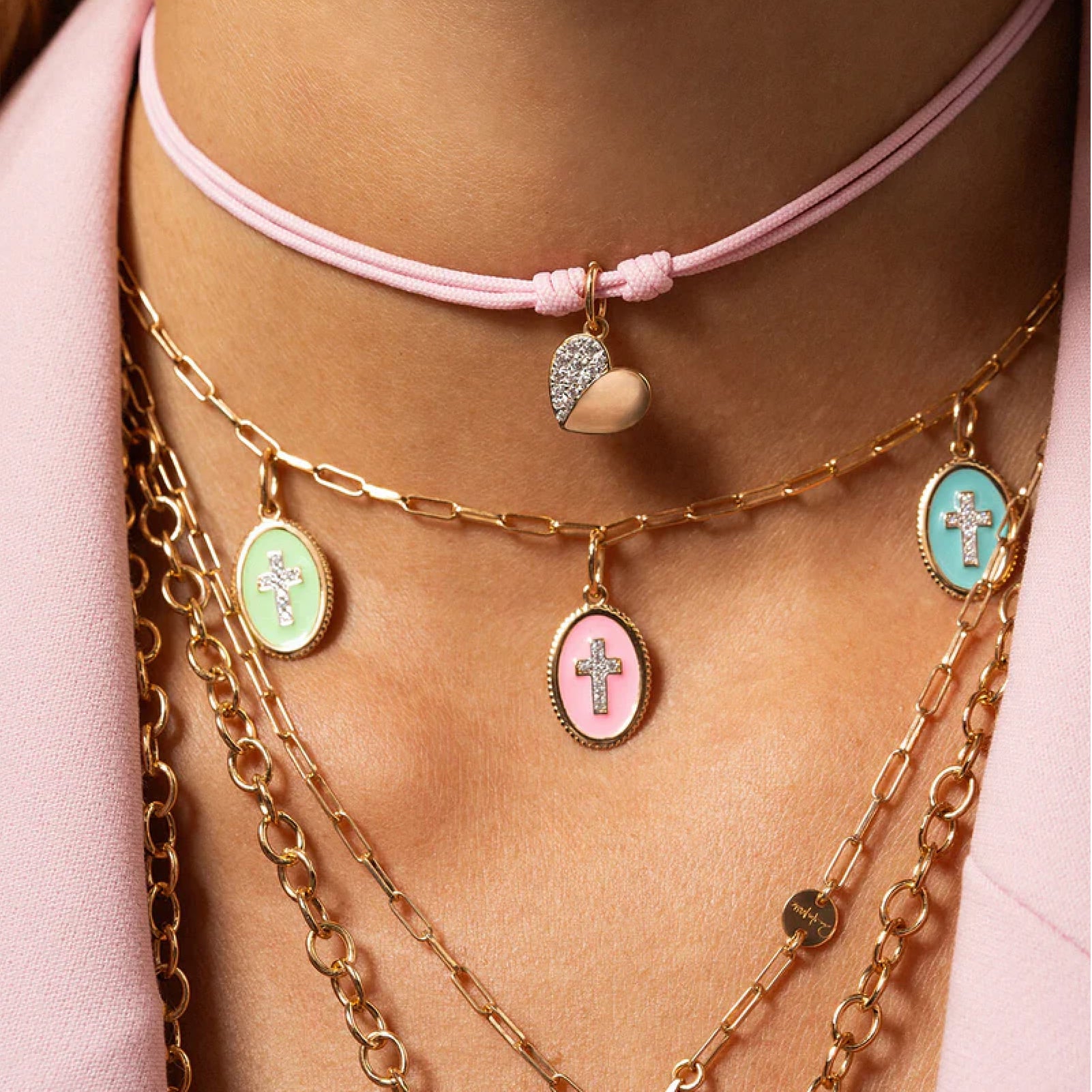 Collana da donna Rue Des Mille in tessuto di colore rosa MISURA UNICA