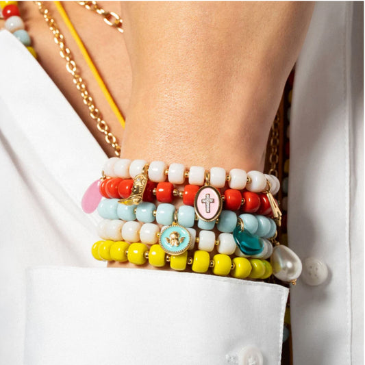 Bracciale elastico Rue Des Mille Charm Bar cilindri bianchi elastico