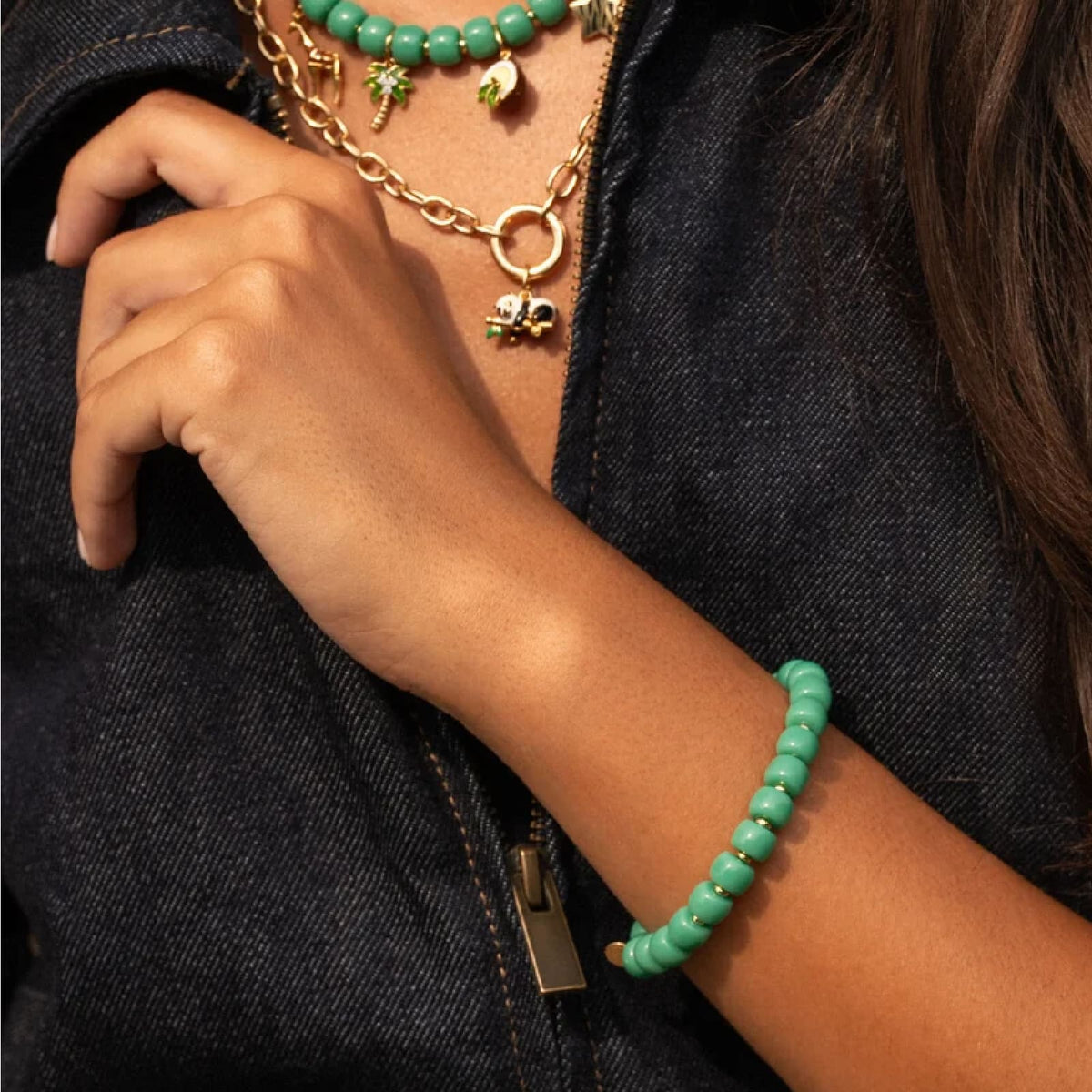 Bracciale elastico Rue Des Mille Charm Bar cilindri verde elastico