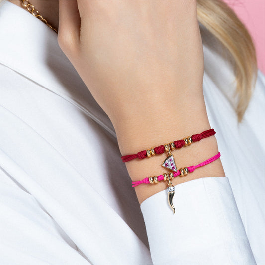 Bracciale Rue Des Mille Charm Bar in corda bordeaux rondelle REGOLABILE