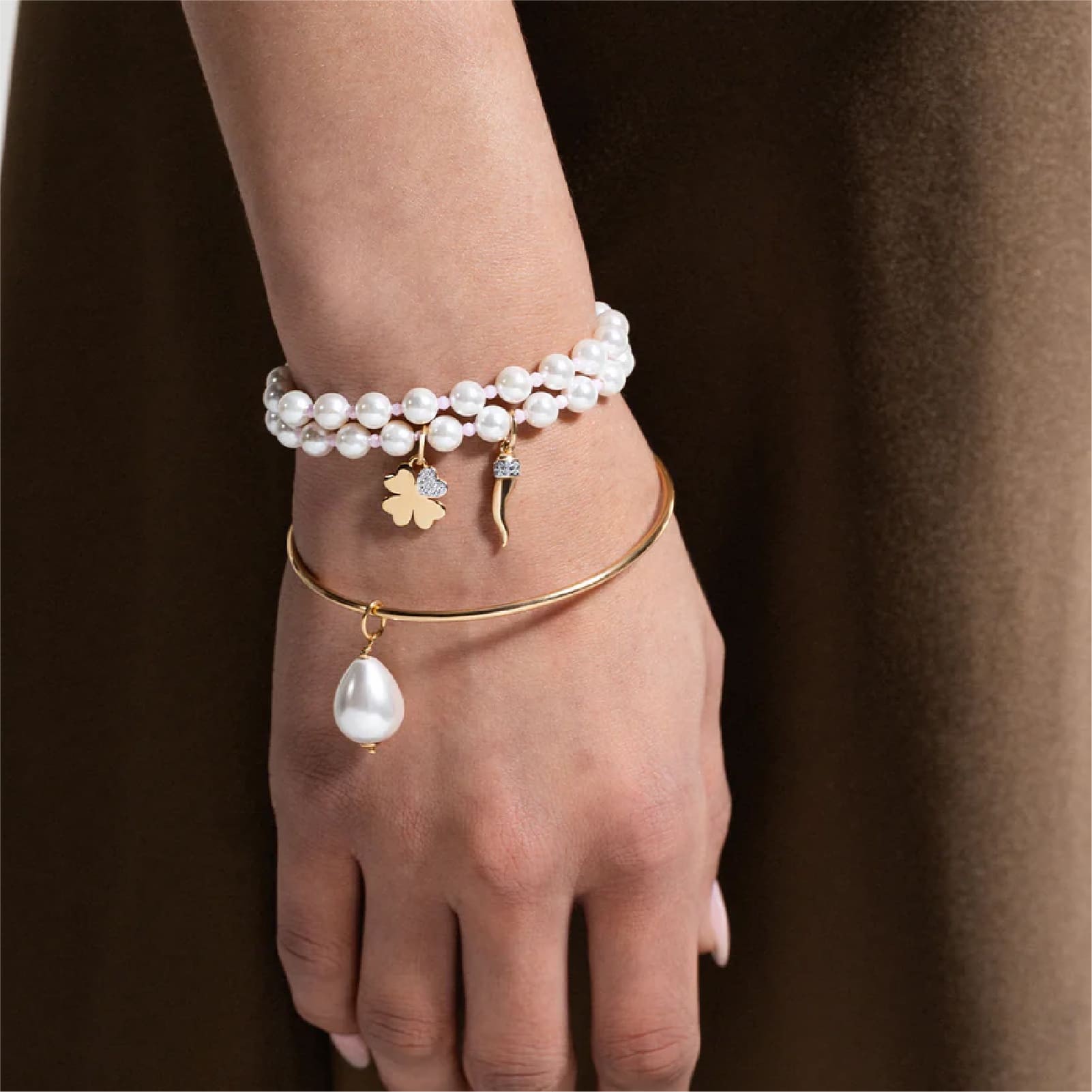 Charm Bar Rue Des Mille in lega RDM quadrifoglio con zirconi MISURA UNICA