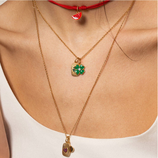 Charm Bar Rue Des Mille in lega RDM quadrifoglio smaltato verde MISURA UNICA
