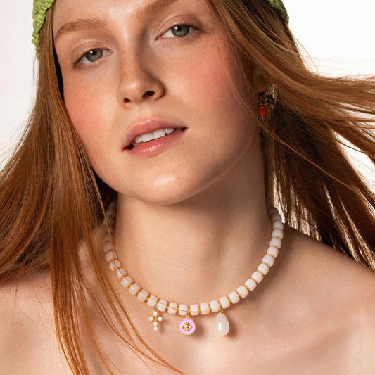 Charm Bar Rue Des Mille in lega RDM e smalto rosa con angelo MISURA UNICA